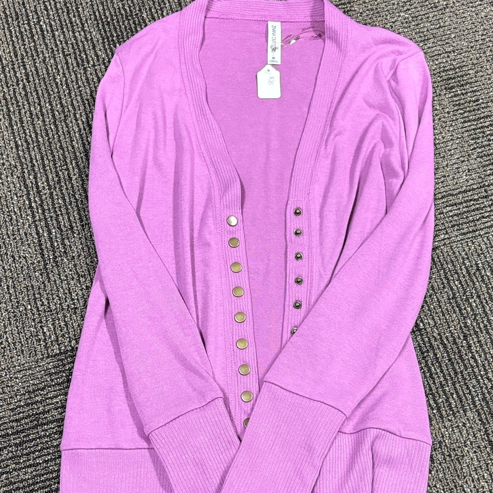 Zenana Outfitters Lavender Button-Down Cardigan